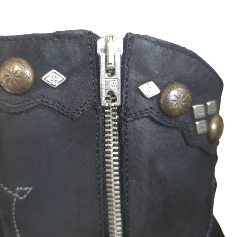 Yippee Ki Yay Old Gringo Black Leather Ankle Boots Fringe & Studded Western 8.5 - Picture 12 of 16